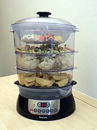 V parn�m hrnci Philips HD 9140 lze&nbsp;va�it n�kolik jidel nar�z